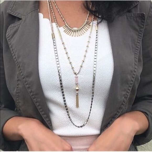 💜 Stella & Dot Riad Multi Strand Layering Necklace Versatile NIB - Picture 3 of 10
